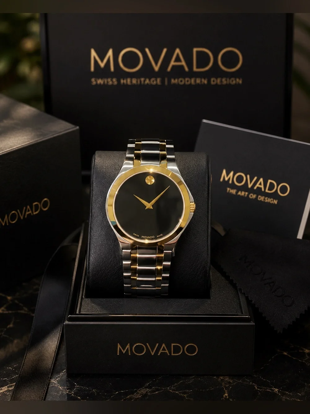 Movado Classic Museum Two-Tone Watch Black Dial Men's - Like New!